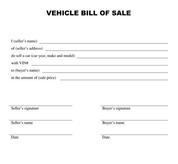 Free Bill Of Sale Template For Car Printable