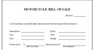Bill Of Sale Template for Motorcycle