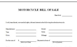 Bill Of Sale Template for Motorcycle