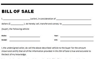 Car Bill Of Sale Template