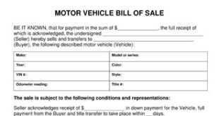 Motor Vehicle Bill Of Sale Template