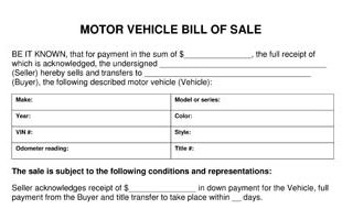 Motor Vehicle Bill Of Sale Template