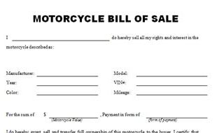 Motorcycle Bill Of Sale