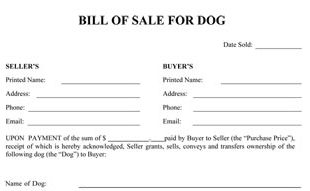 Dog Bill Of Sale