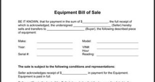 Equipment Bill Of Sale