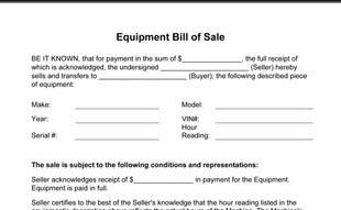 Equipment Bill Of Sale